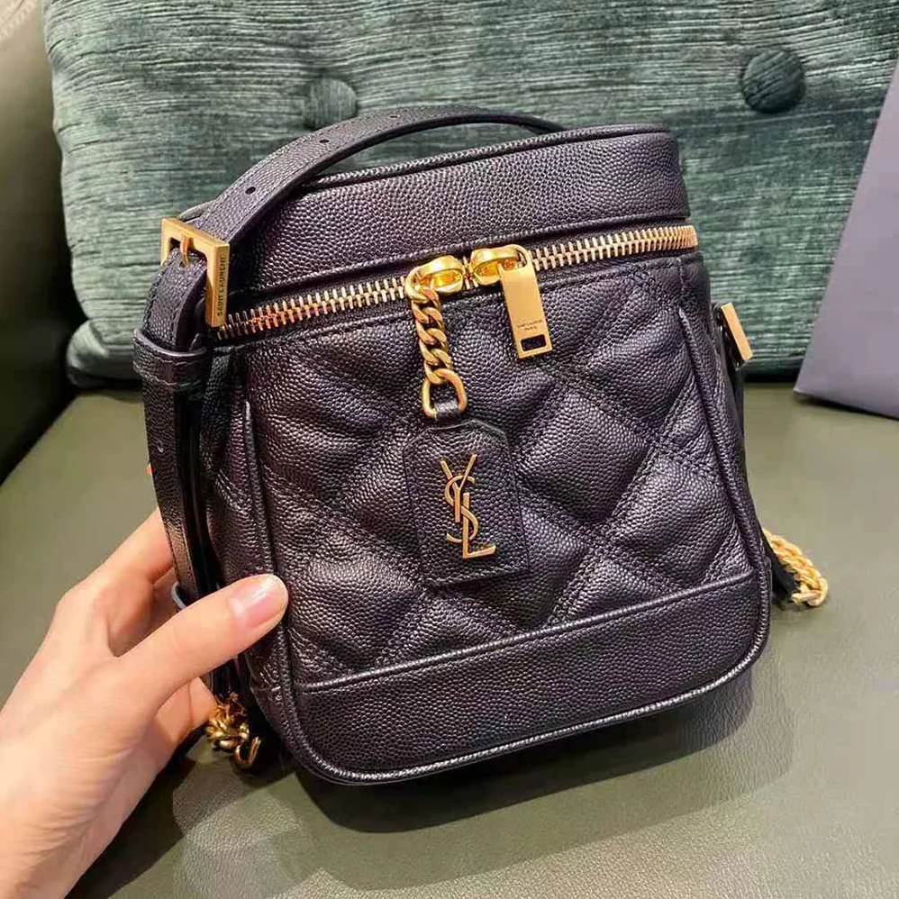 Saint Laurent YSL 80's Vanity Bag in Carre-Quilted Grain DE Poudre Embossed Leather for Women in Black