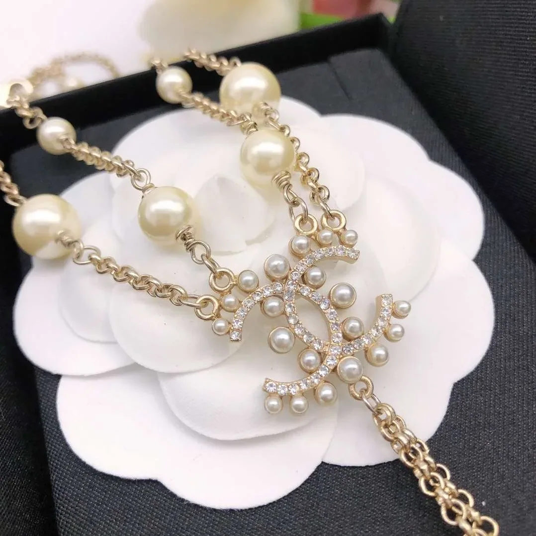Chanel Pearl Double C Rice Beads Large And Small Necklace Gold Chanel Pearl Double C Rice Beads Large And Small Necklace Gold