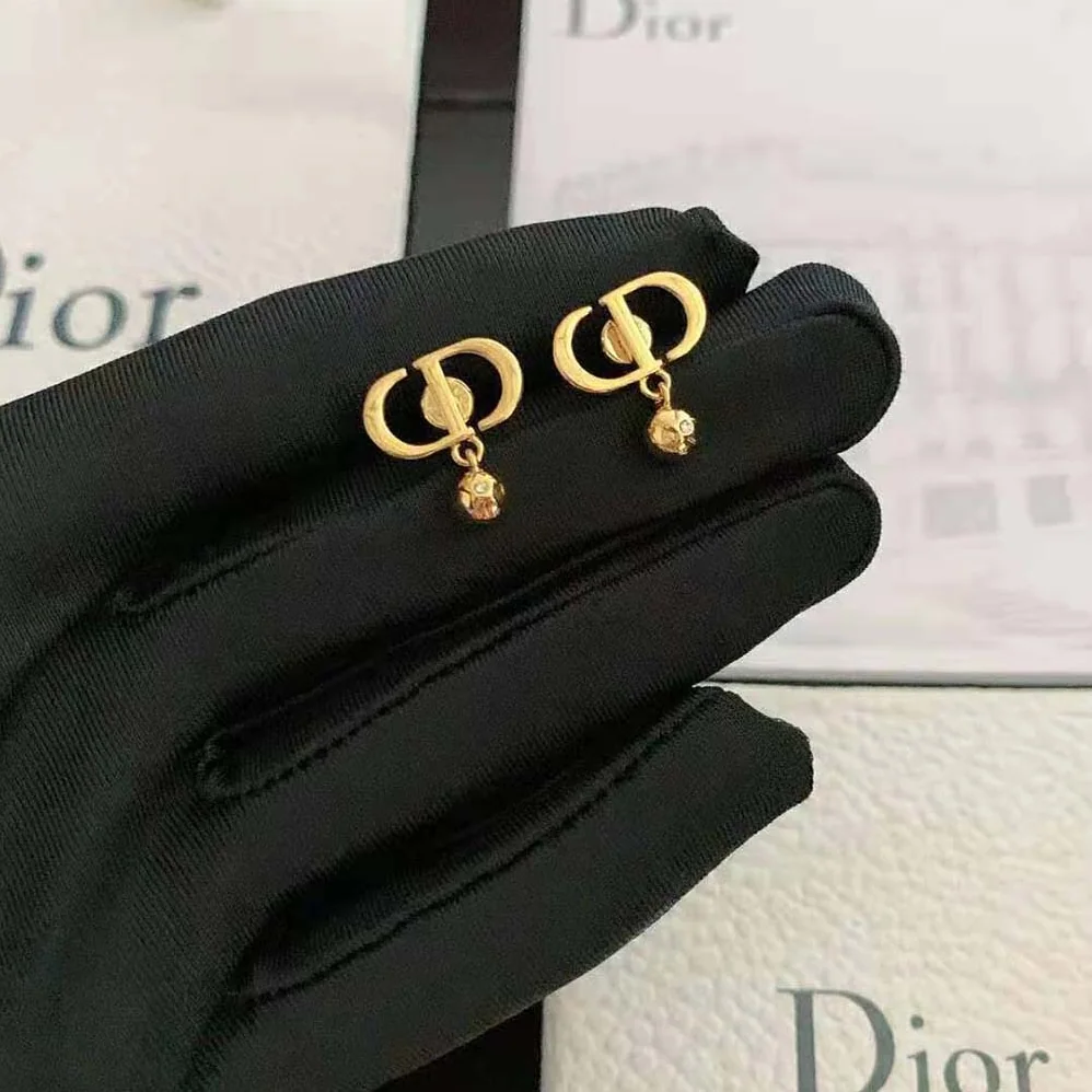 Dior Petit CD Earrings Gold-Finish Metal and White Crystals for Women Dior Petit CD Earrings Gold-Finish Metal and White Crystals for Women