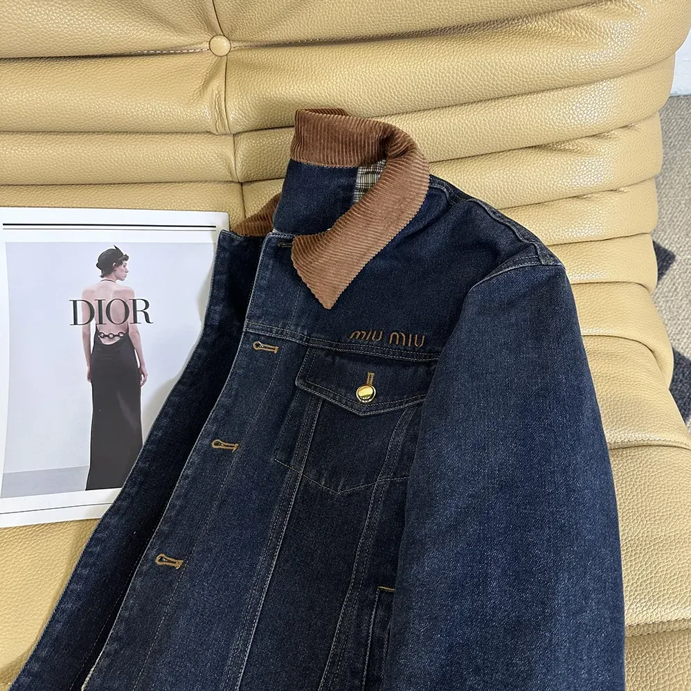 Miu Miu Flocked Denim And Velvet Blouson Jacket for Women