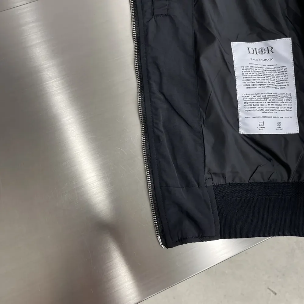 Dior DIOR AND STONE ISLAND Bomber Jacket Black Habotai Silk Blend for Men