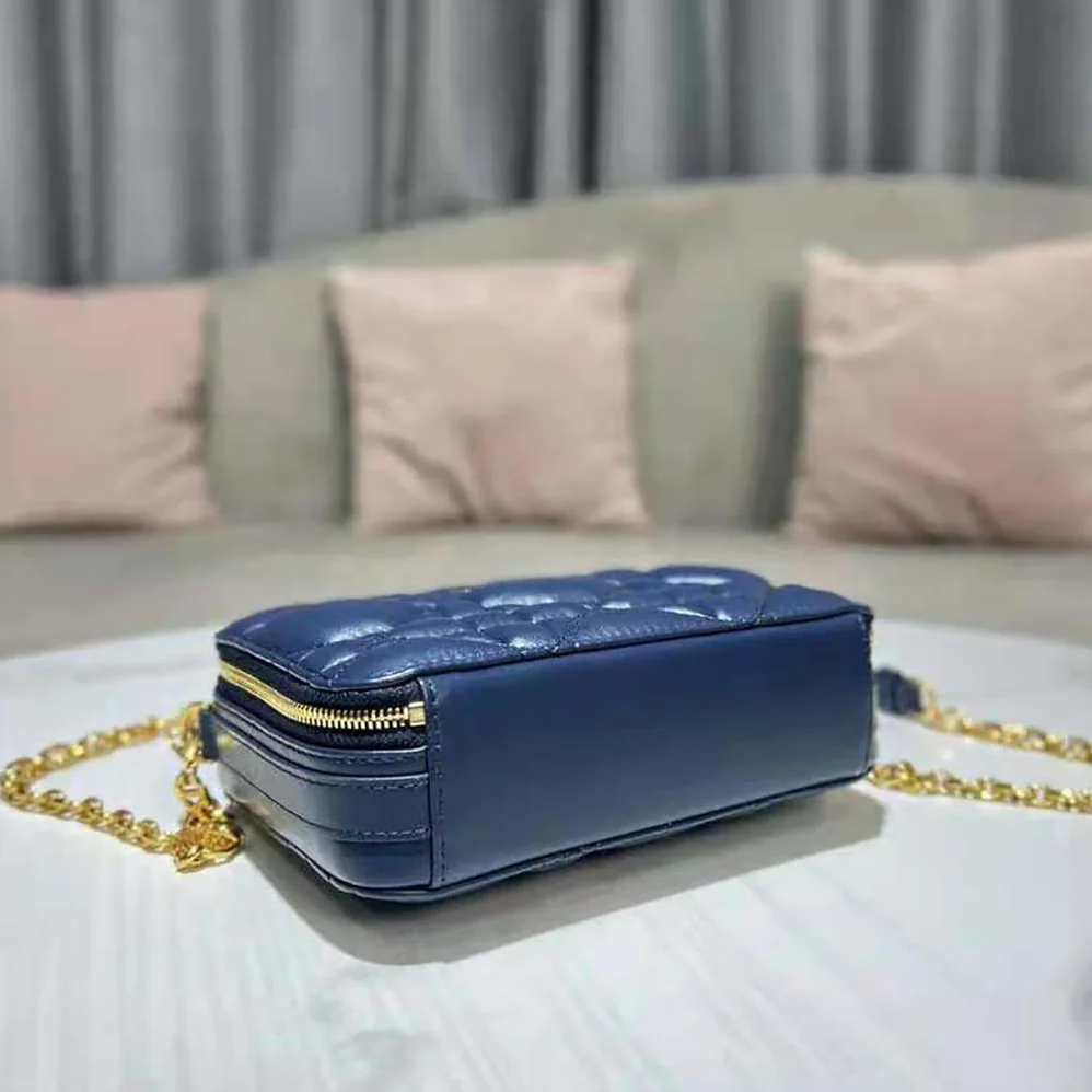 Dior Caro Box Bag with Chain Royal Blue Quilted Macrocannage Calfskin for Women