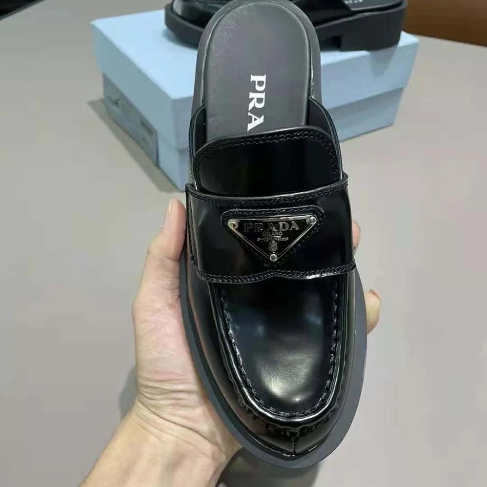 Prada Brushed Leather Mules in 40mm Heel for Women in Black Prada Brushed Leather Mules in 40mm Heel for Women in Black
