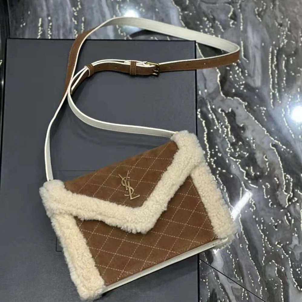 Saint Laurent YSL Gaby Satchel in Quilted Suede and Shearling for Women