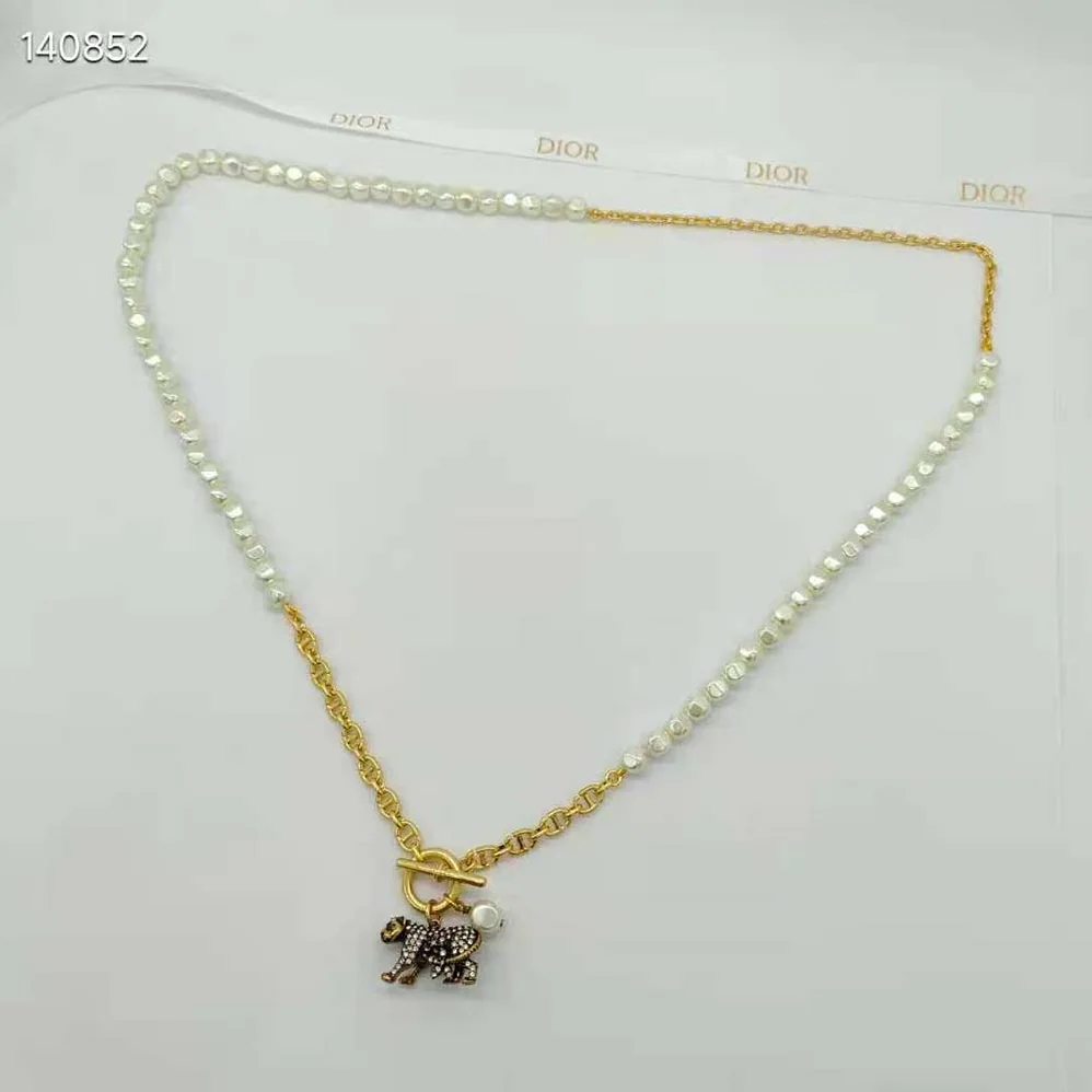 Dior Toile De Jouy Necklace Antique Gold-Finish Metal, Freshwater Pearl for Women Dior Toile De Jouy Necklace Antique Gold-Finish Metal, Freshwater Pearl for Women