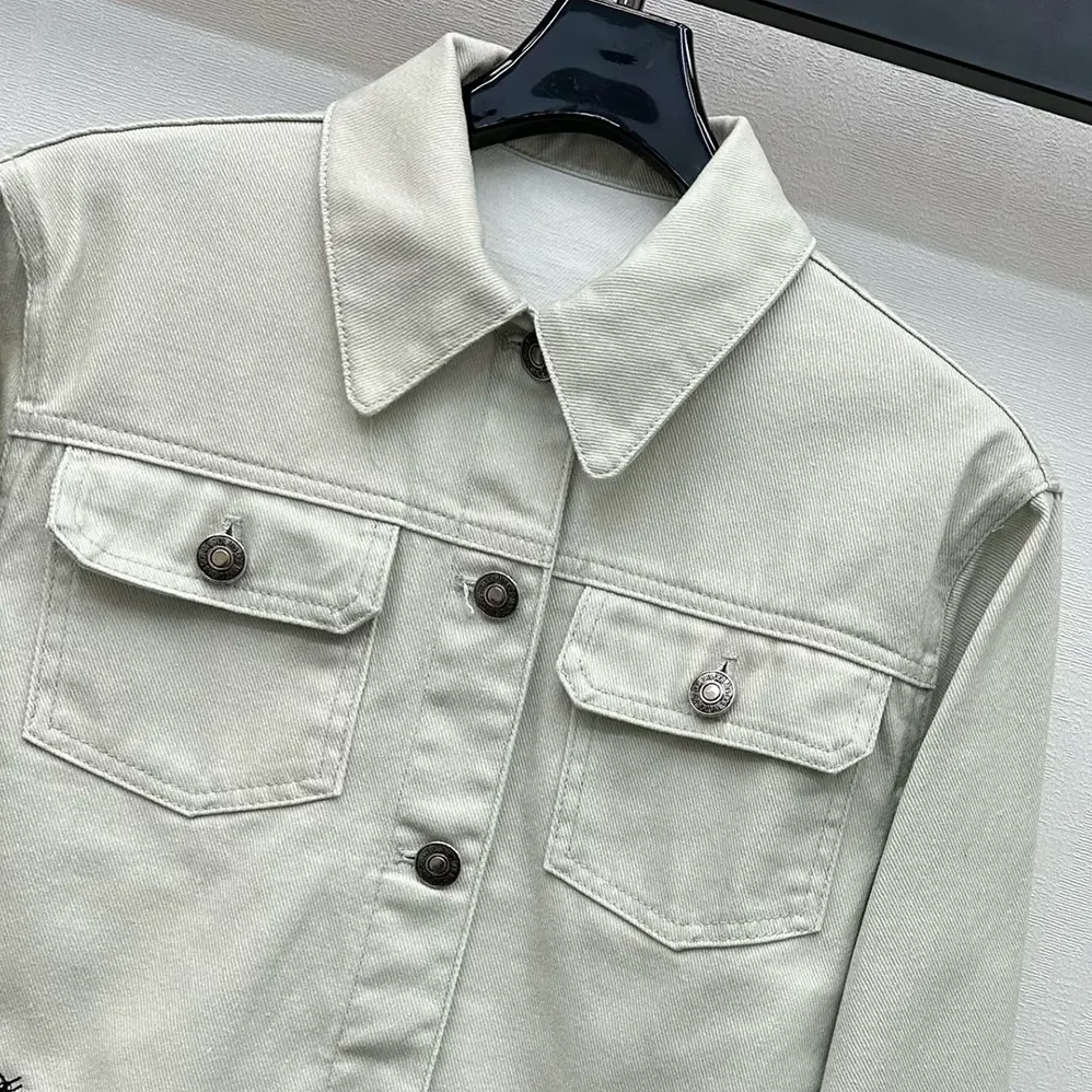 Dior Jacket Cotton Denim with Sage Green Dior Astral Flowers Motif for Women Dior Jacket Cotton Denim with Sage Green Dior Astral Flowers Motif for Women