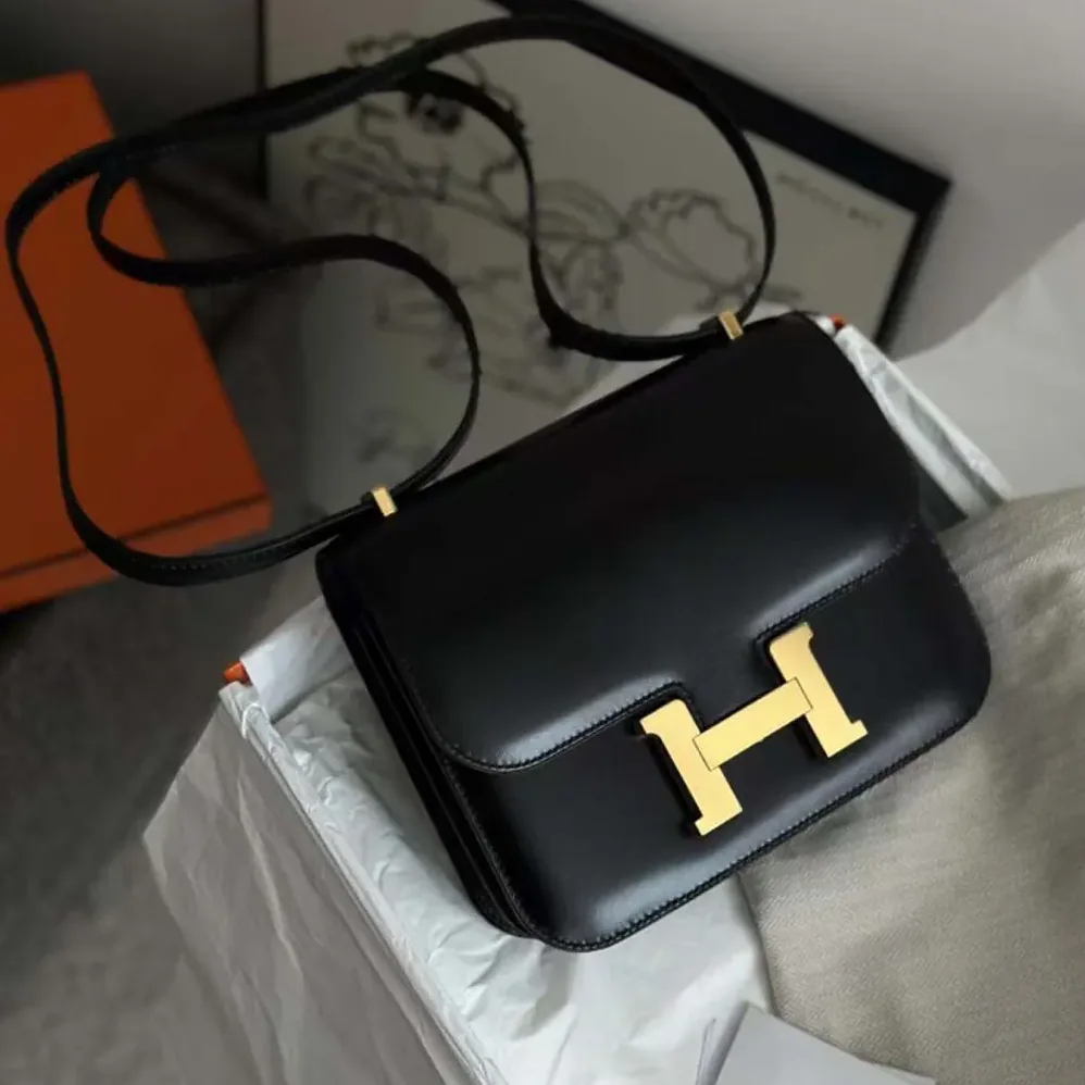 Hermes Constance 24 Bag Box Leather for Women in Black/Gold