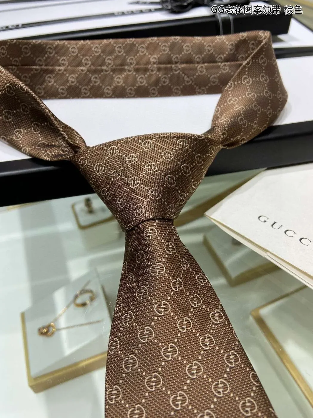 Gucci Pattern Silk Tie Brown Gucci Pattern Silk Tie Brown