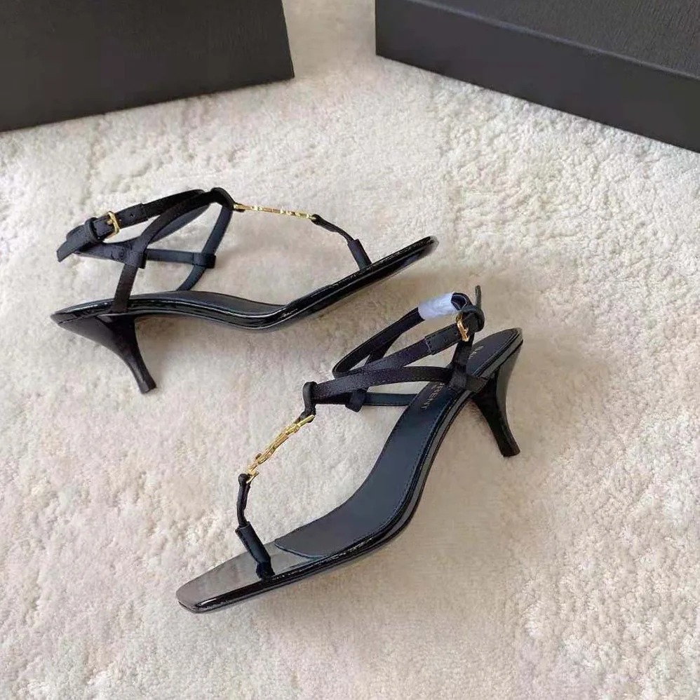 Saint Laurent YSL Cassandra Sandals in Silk Satin for Women in Black Saint Laurent YSL Cassandra Sandals in Silk Satin for Women in Black