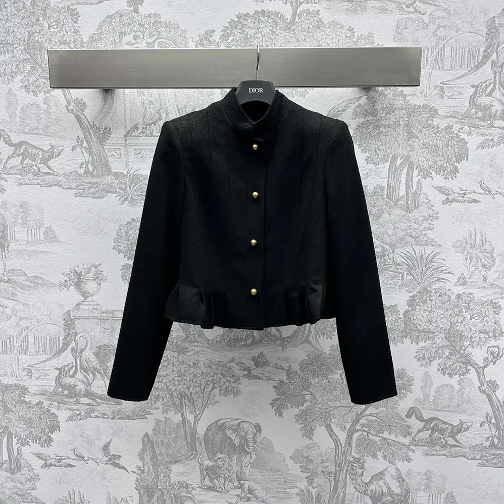 Dior Peplum Jacket Black Virgin Wool and Cotton Bouclé Blend for Women