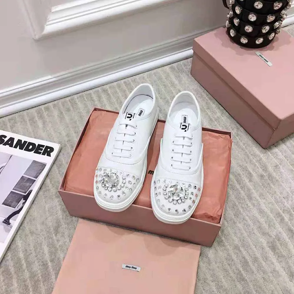Miu Miu Cotton Gabardine Sneakers for Women in White Miu Miu Cotton Gabardine Sneakers for Women in White