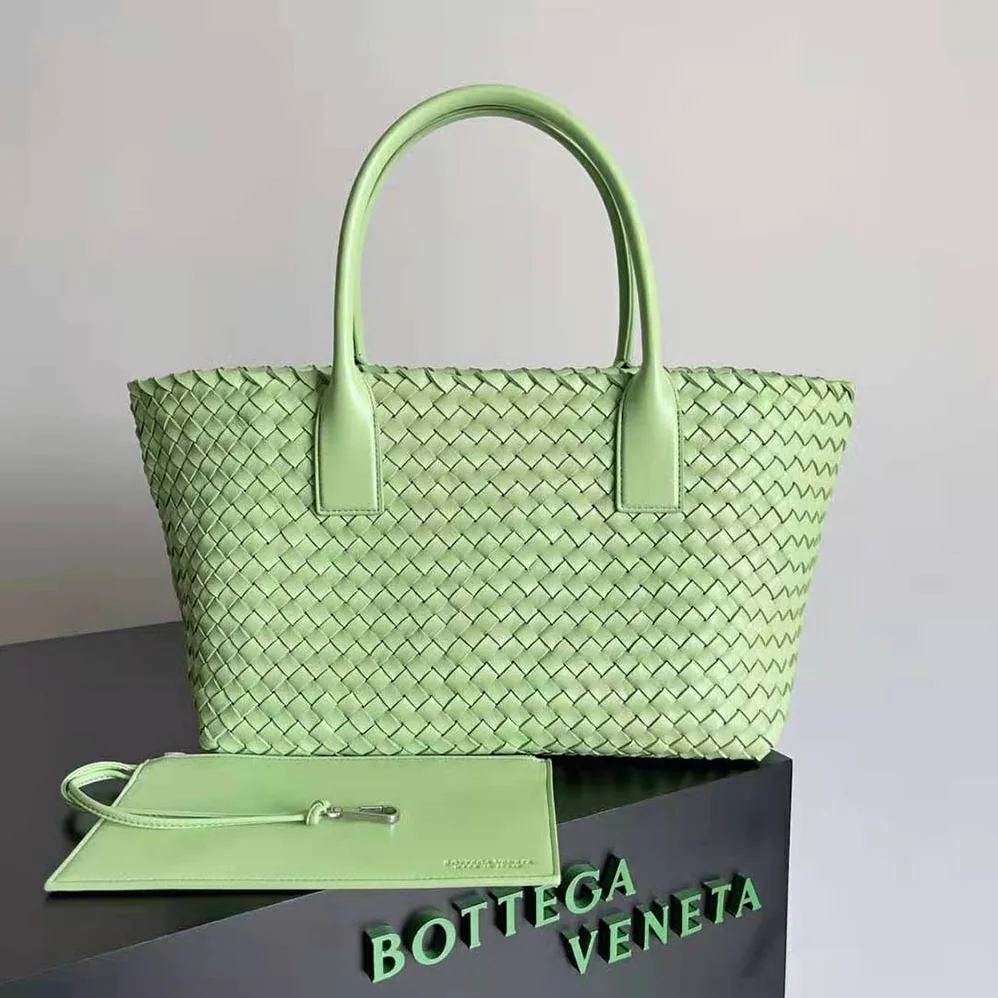 Bottega Veneta Medium Cabat Leather Tote Bag with Detachable Strap for Women in Aqua Bottega Veneta Medium Cabat Leather Tote Bag with Detachable Strap for Women in Aqua