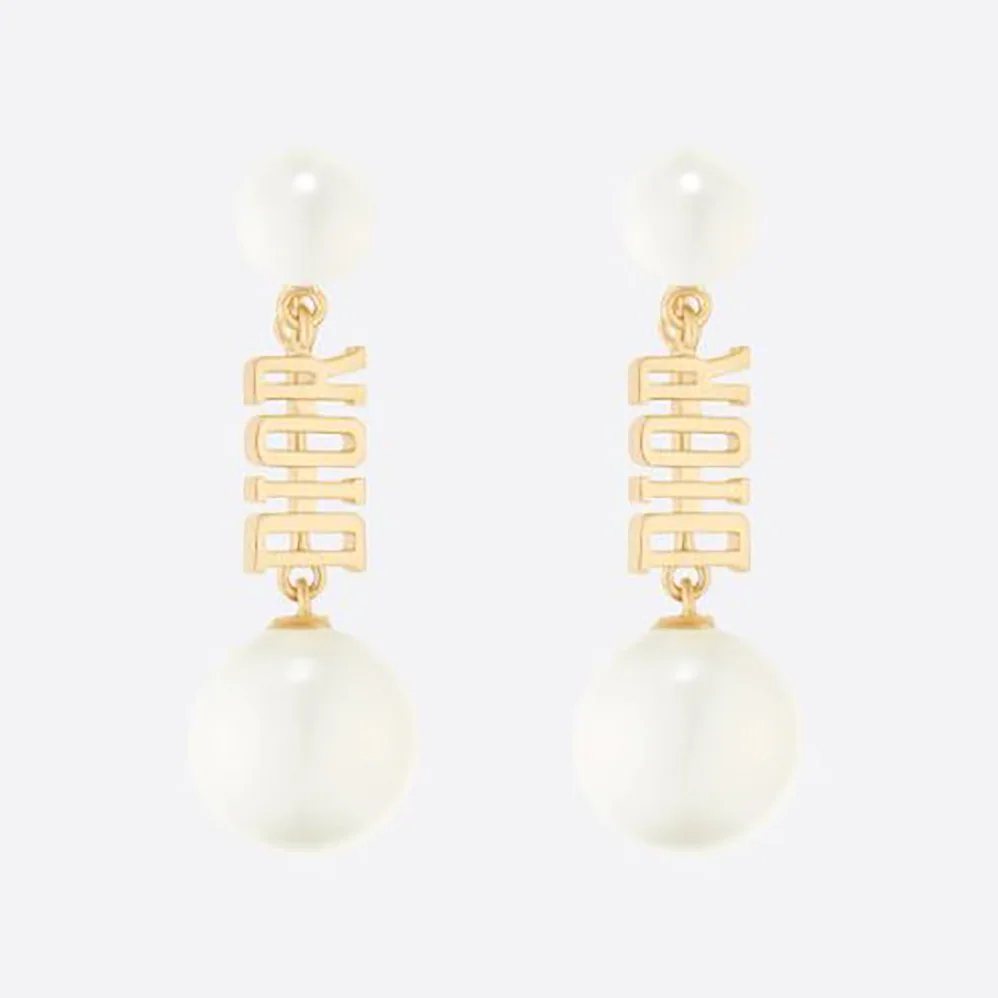 Dior Dio(r)evolution Earrings Gold-Finish Metal and White Resin Pearls for Women Dior Dio(r)evolution Earrings Gold-Finish Metal and White Resin Pearls for Women