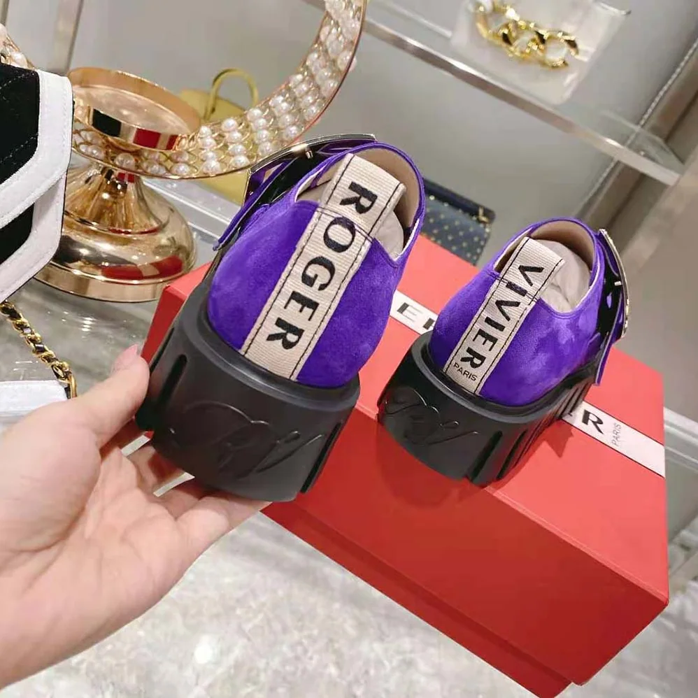 Roger Vivier Viv' Go-Thick Metal Buckle Loafers in Suede for Women Roger Vivier Viv' Go-Thick Metal Buckle Loafers in Suede for Women