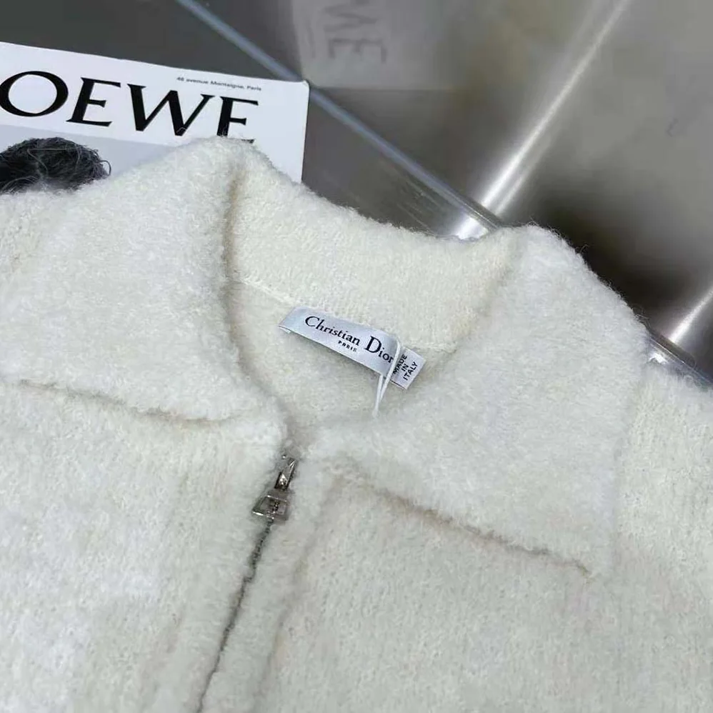 Dior Fleece Blouson Ecru Technical Wool and Cashmere Knit for Women