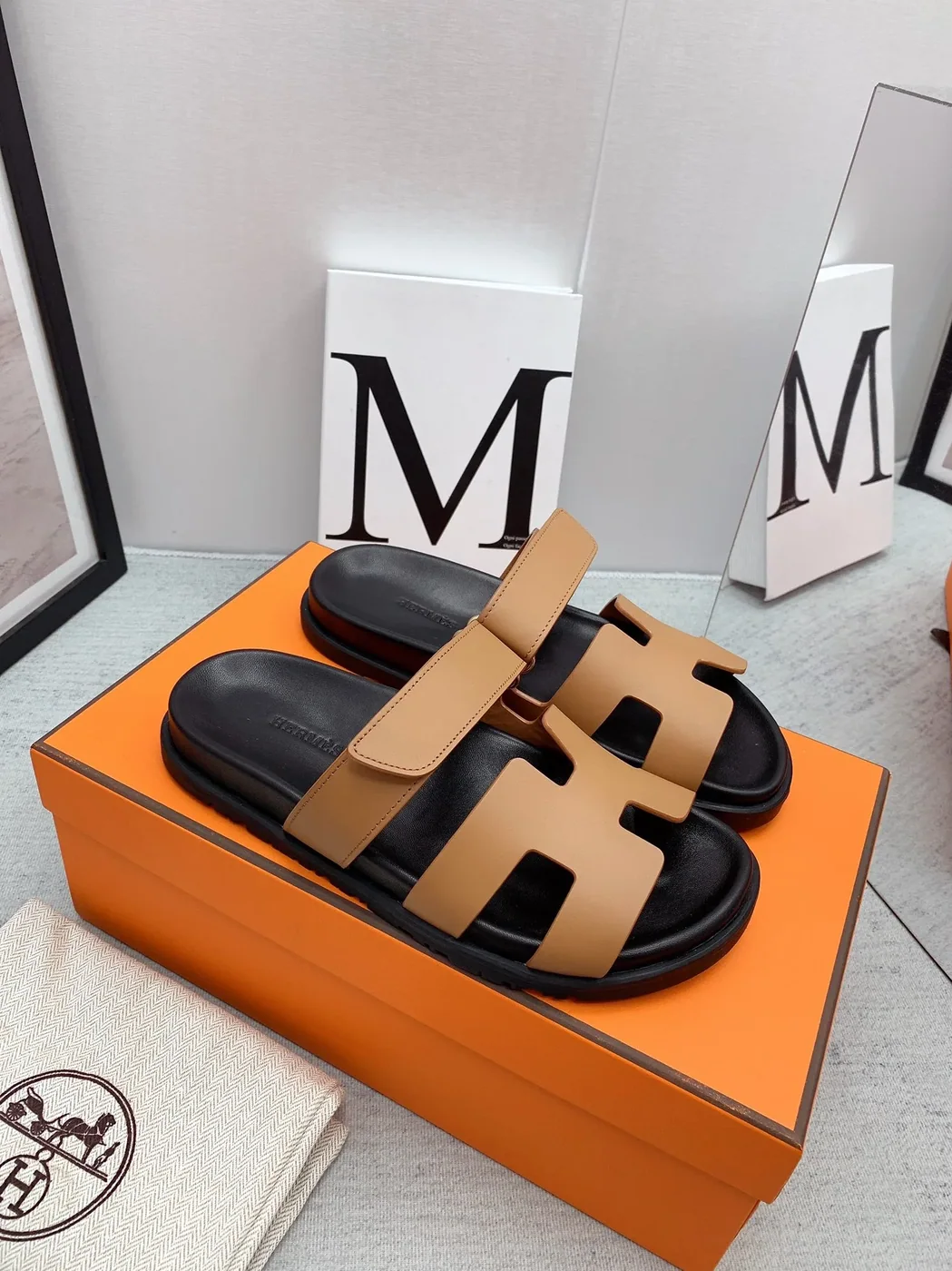 Hermes Chypre Sandals Brown in Blue Hermes Chypre Sandals Brown in Blue