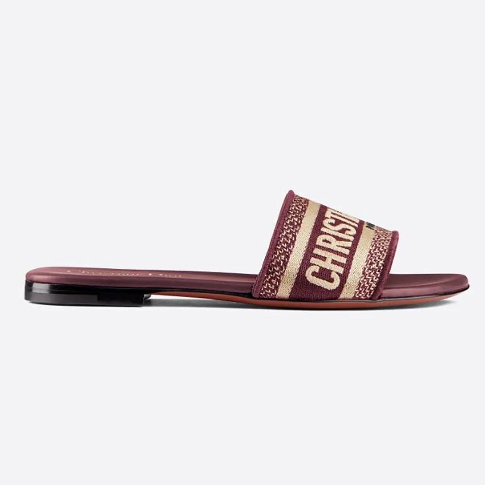 Dior Dway Slide Burgundy Embroidered Cotton for Women