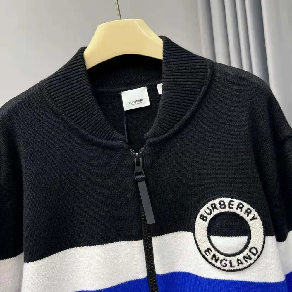 Burberry Logo Graphic Striped Wool Blend Bomber Jacket for Women
