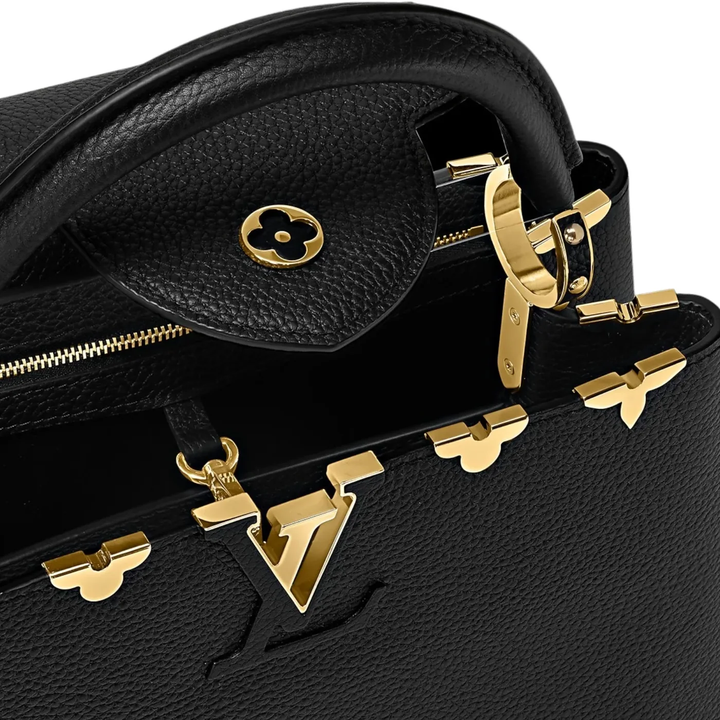 Louis Vuitton Capucines MM Top Handle Bag in Black Gold Hardware