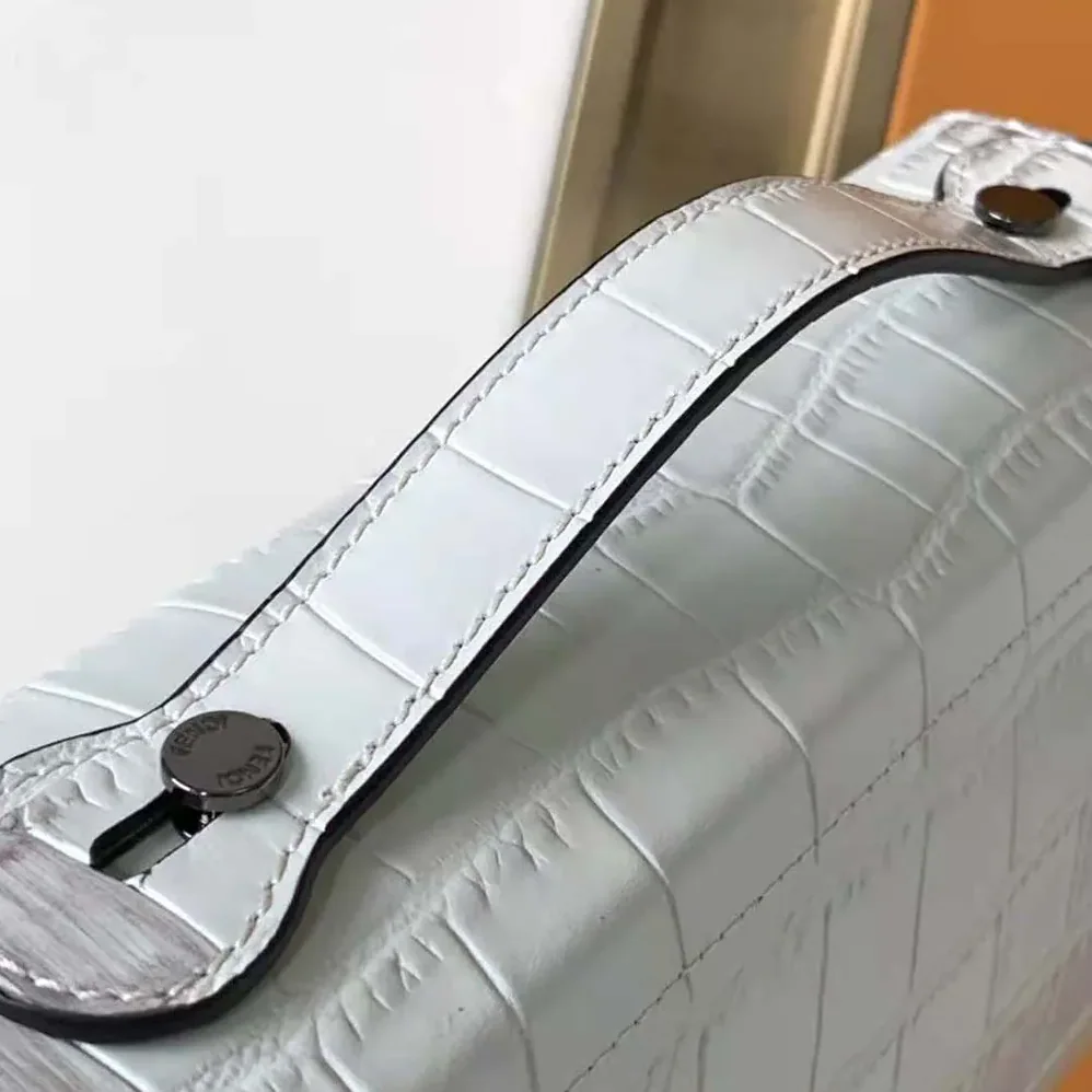 Fendi Soft Trunk Baguette White Nuanced Crocodile Leather Bag for Men