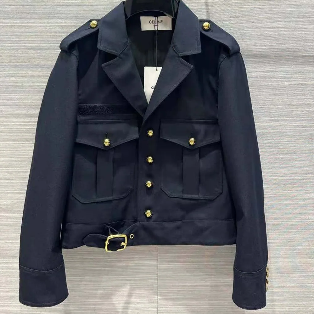 Celine Cropped Saharienne Jacket in Diagonal Wool for Women