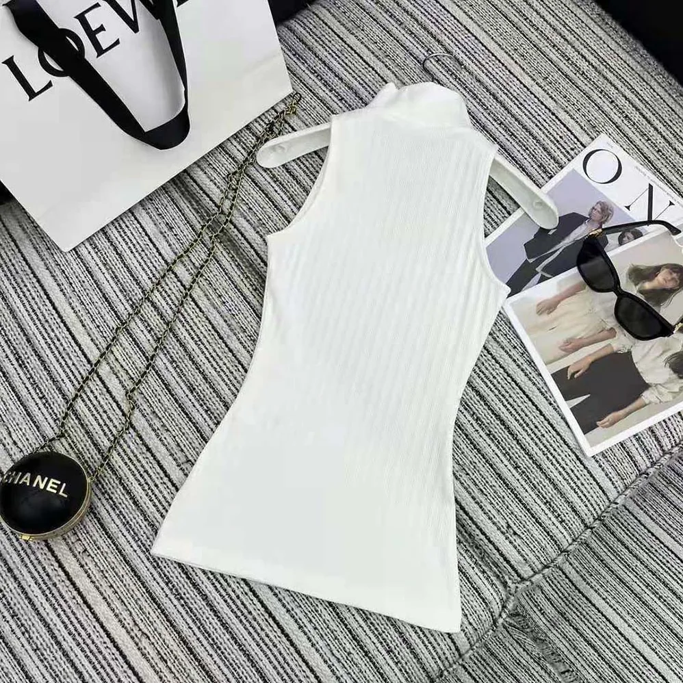 Loewe High Neck Top in Cotton Blend for Women in White Loewe High Neck Top in Cotton Blend for Women in White