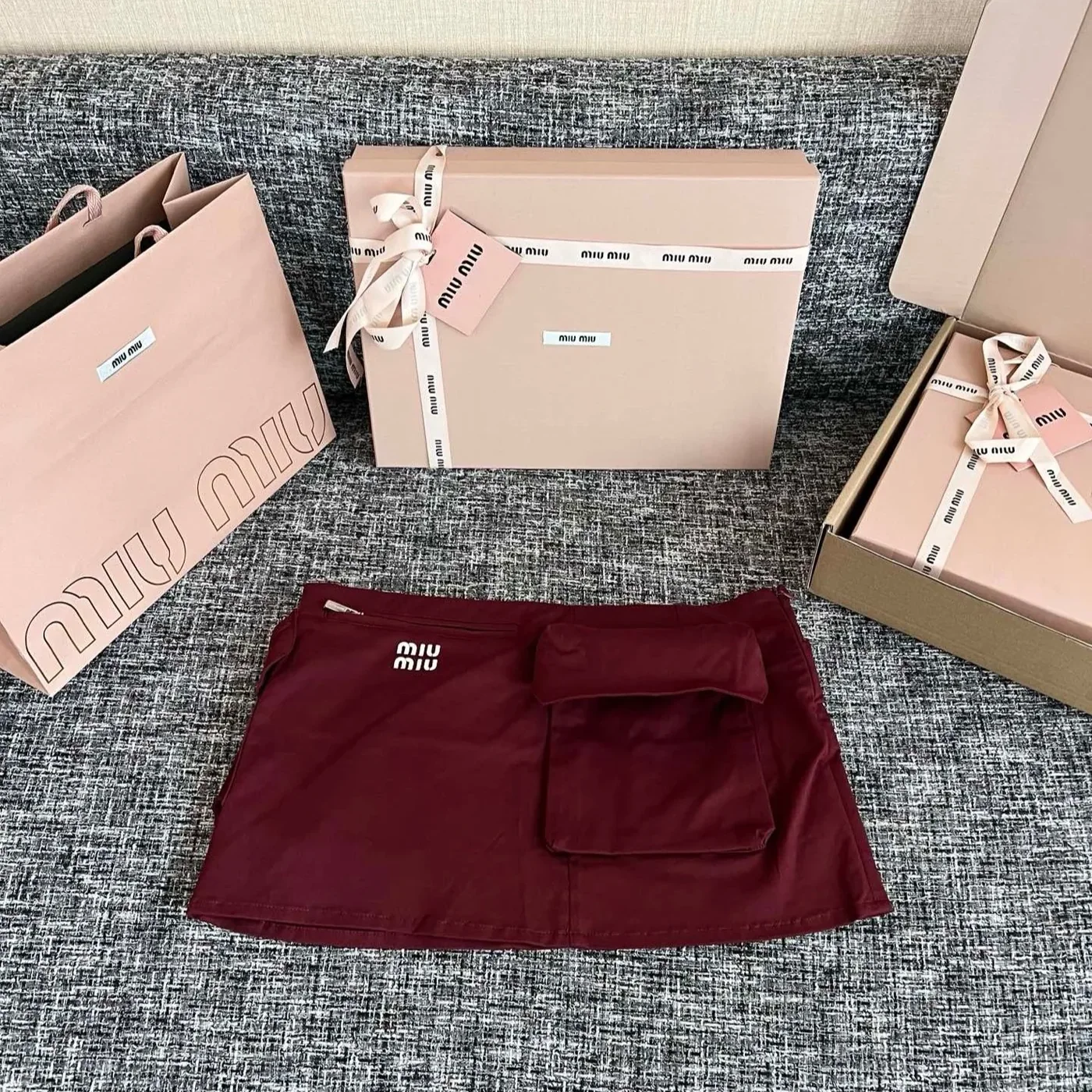 Miu Miu Technical Poplin Cargo Mini Skirt Bordeaux Miu Miu Technical Poplin Cargo Mini Skirt Bordeaux