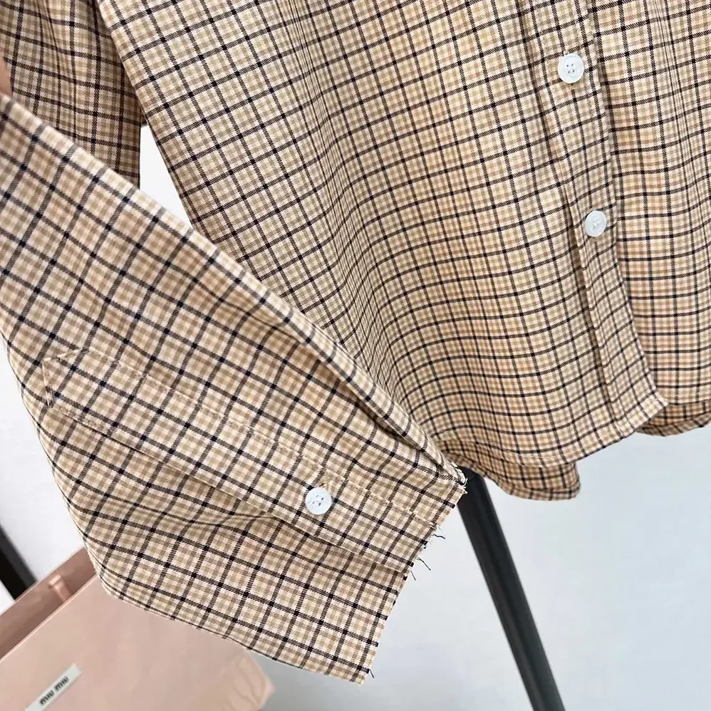 Miu Miu Checked Shirt with Embroidered Logo for Women Miu Miu Checked Shirt with Embroidered Logo for Women