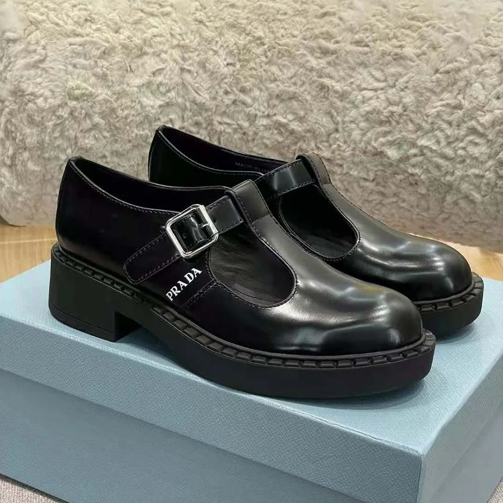 Prada Brushed leather T-Strap Shoes for Women in Black Prada Brushed leather T-Strap Shoes for Women in Black