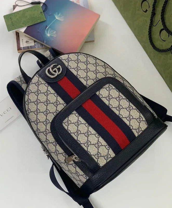 Gucci Ophidia GG Mini Bag Beige And Blue GG Supreme Canvas /