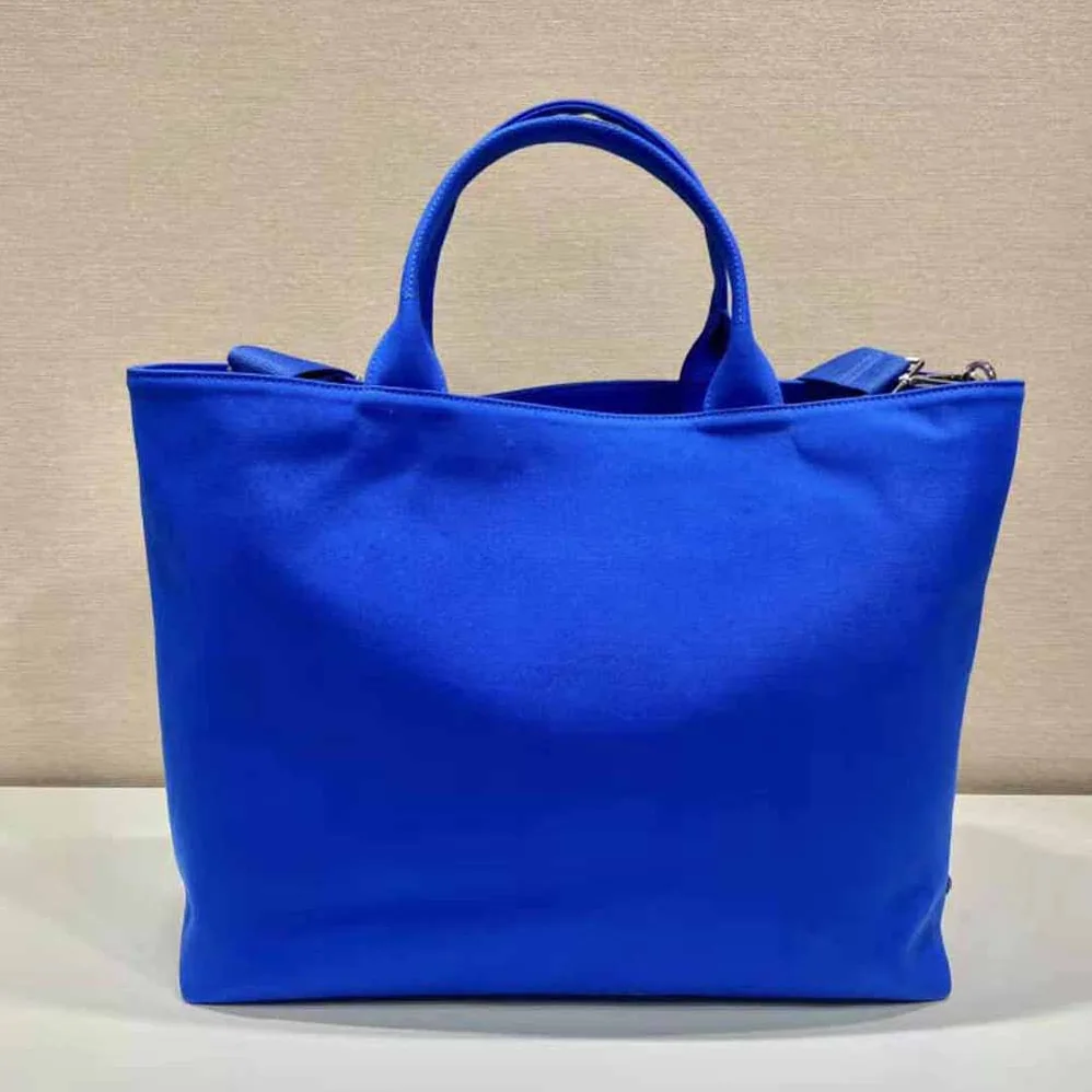 Prada Canvas Tote Bag with Contemporary Take on Classic Beach Designs for Women in Navy