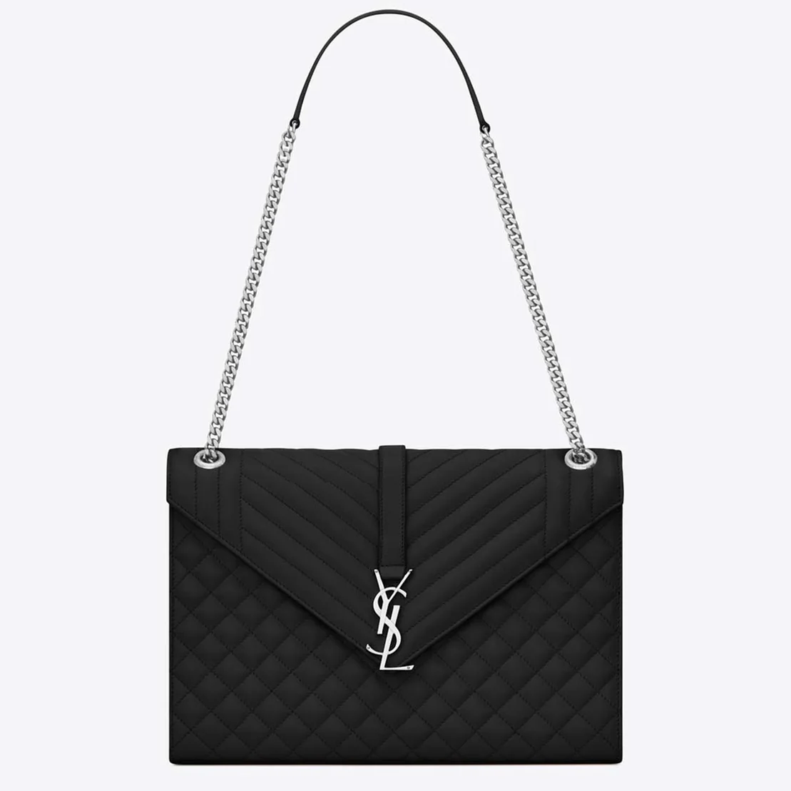 Saint Laurent YSL Large Envelope Mixed Grain De Poudre Matelasse in Black Saint Laurent YSL Large Envelope Mixed Grain De Poudre Matelasse in Black