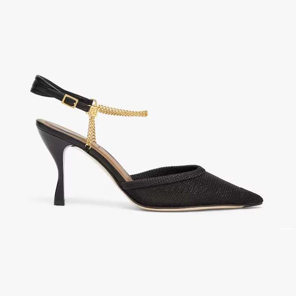 Fendi Colibrì Lite Black Mesh High for Women in heeled Slingbacks