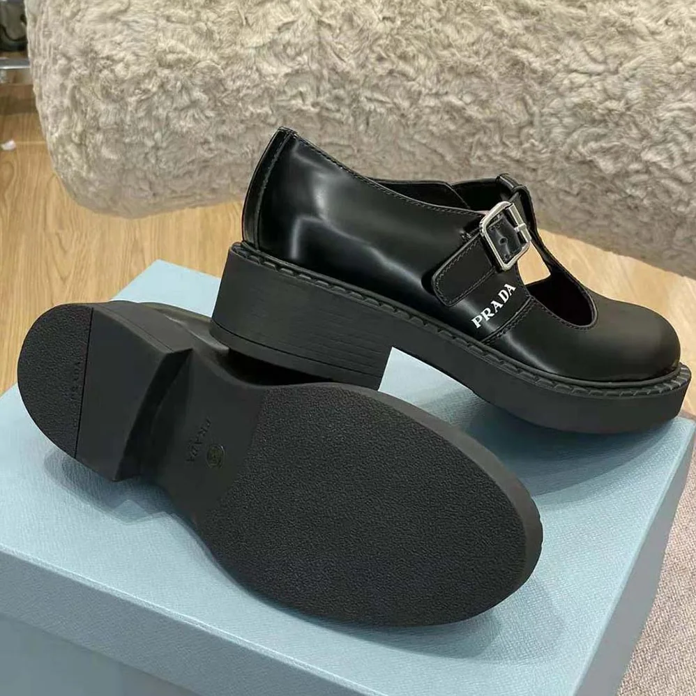 Prada Brushed leather T-Strap Shoes for Women in Black Prada Brushed leather T-Strap Shoes for Women in Black