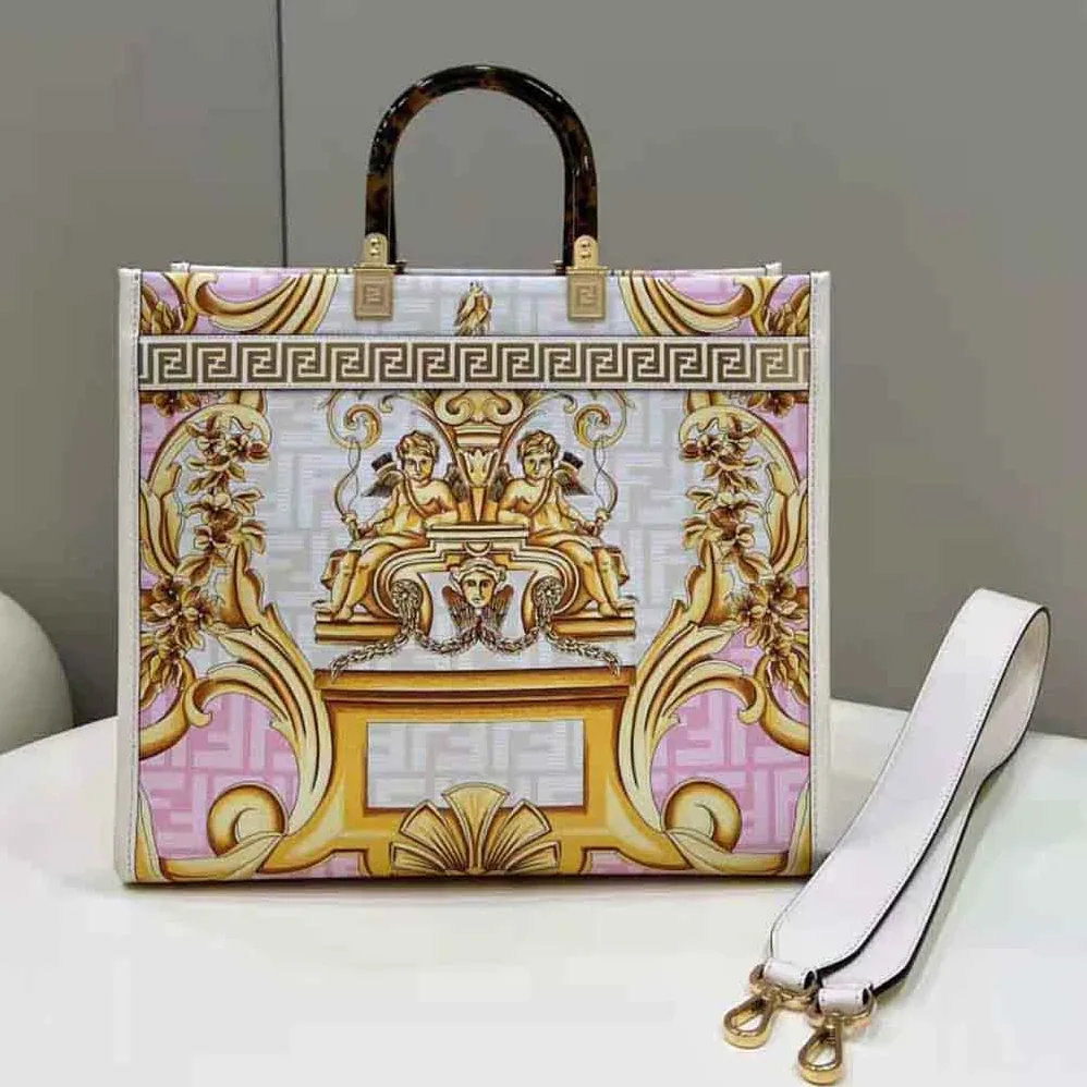 Fendi Sunshine Medium Fendace Printed White Leather Shopper for Women