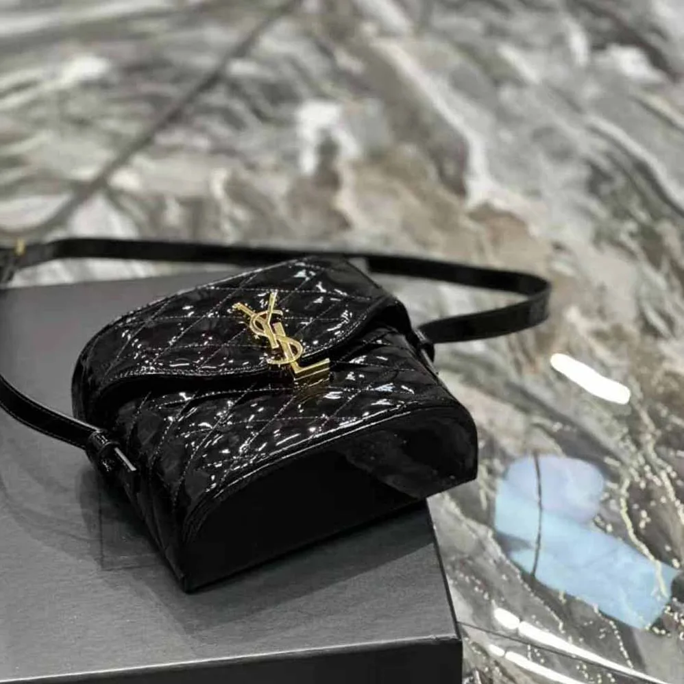 Saint Laurent YSL June Box Bag in Quilted Patent Leather for Women