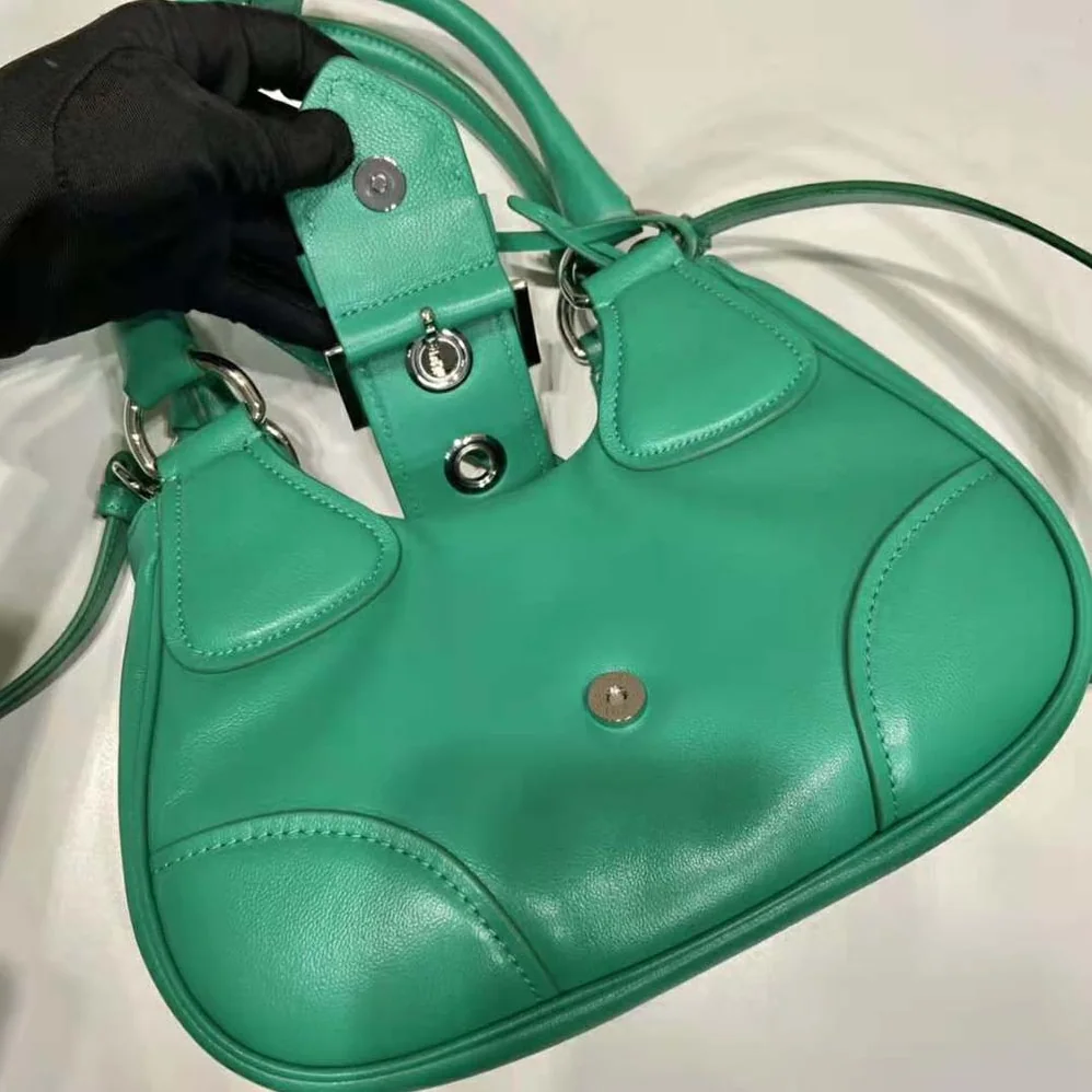 Prada Moon Re-Nylon and Leather Bag for Women in Green Prada Moon Re-Nylon and Leather Bag for Women in Green