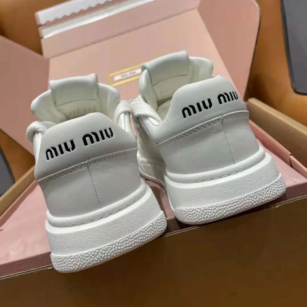 Miu Miu Leather Sneakers with Lettering Logo for Women