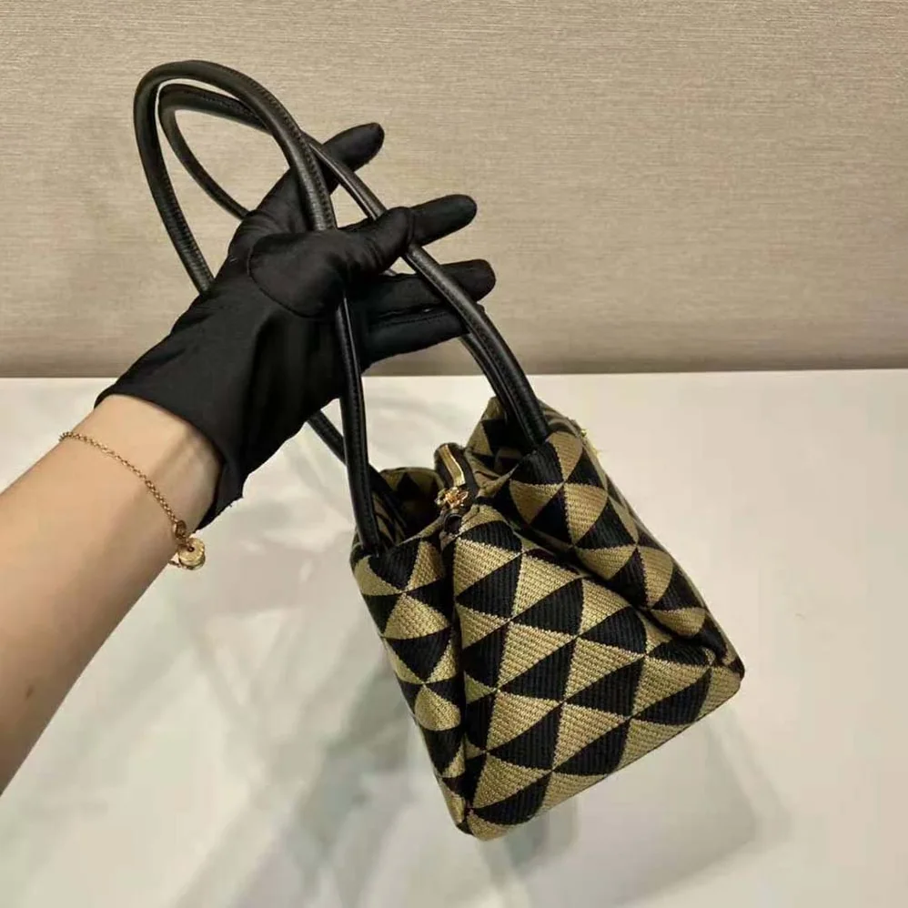 Prada Small Embroidered Fabric Bag for Women in Brown Prada Small Embroidered Fabric Bag for Women in Brown