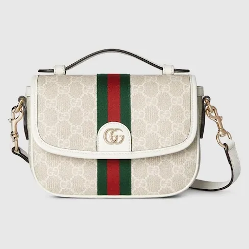 Gucci Ophidia Small Top Handle Bag / Beige And White Light Gold Hardware Gucci Ophidia Small Top Handle Bag / Beige And White Light Gold Hardware