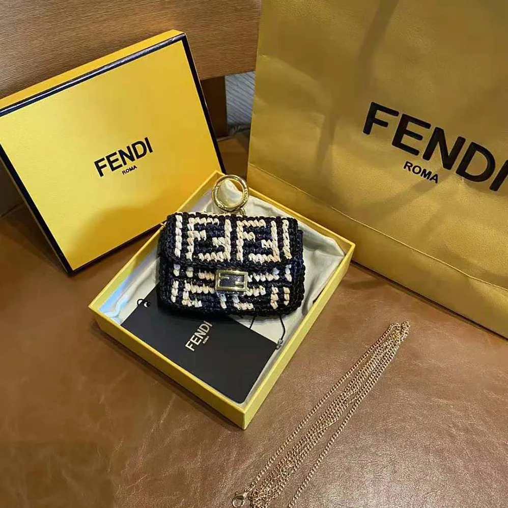 Fendi Nano Baguette Charm Black Raffia Charm for Women Fendi Nano Baguette Charm Black Raffia Charm for Women