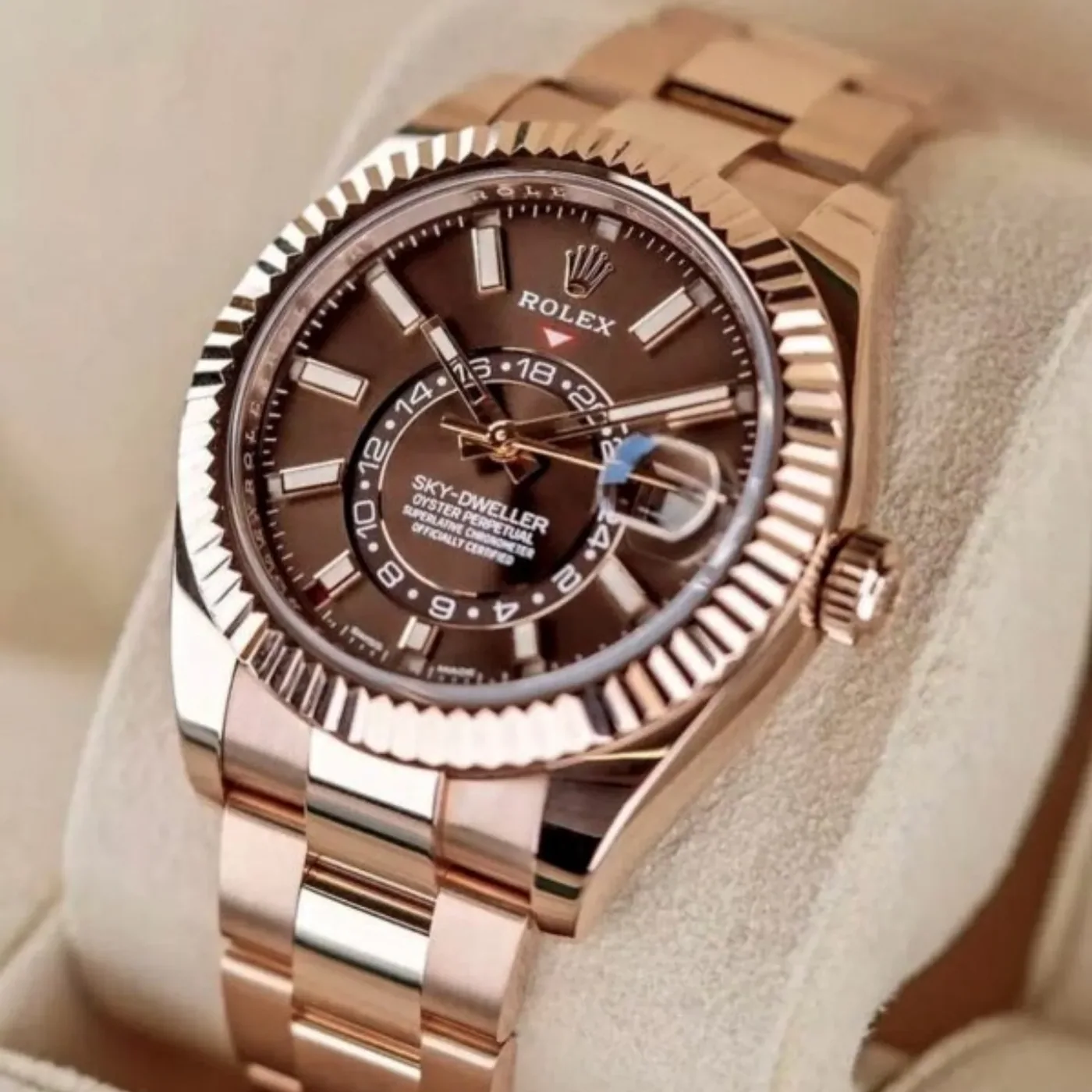 Rolex Sky Dweller Watch Rose Gold Toned Chocolate Dial