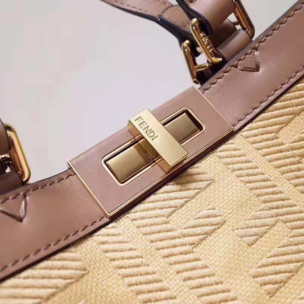 Fendi Peekaboo X for Women in Tote Beige Canvas Bag
