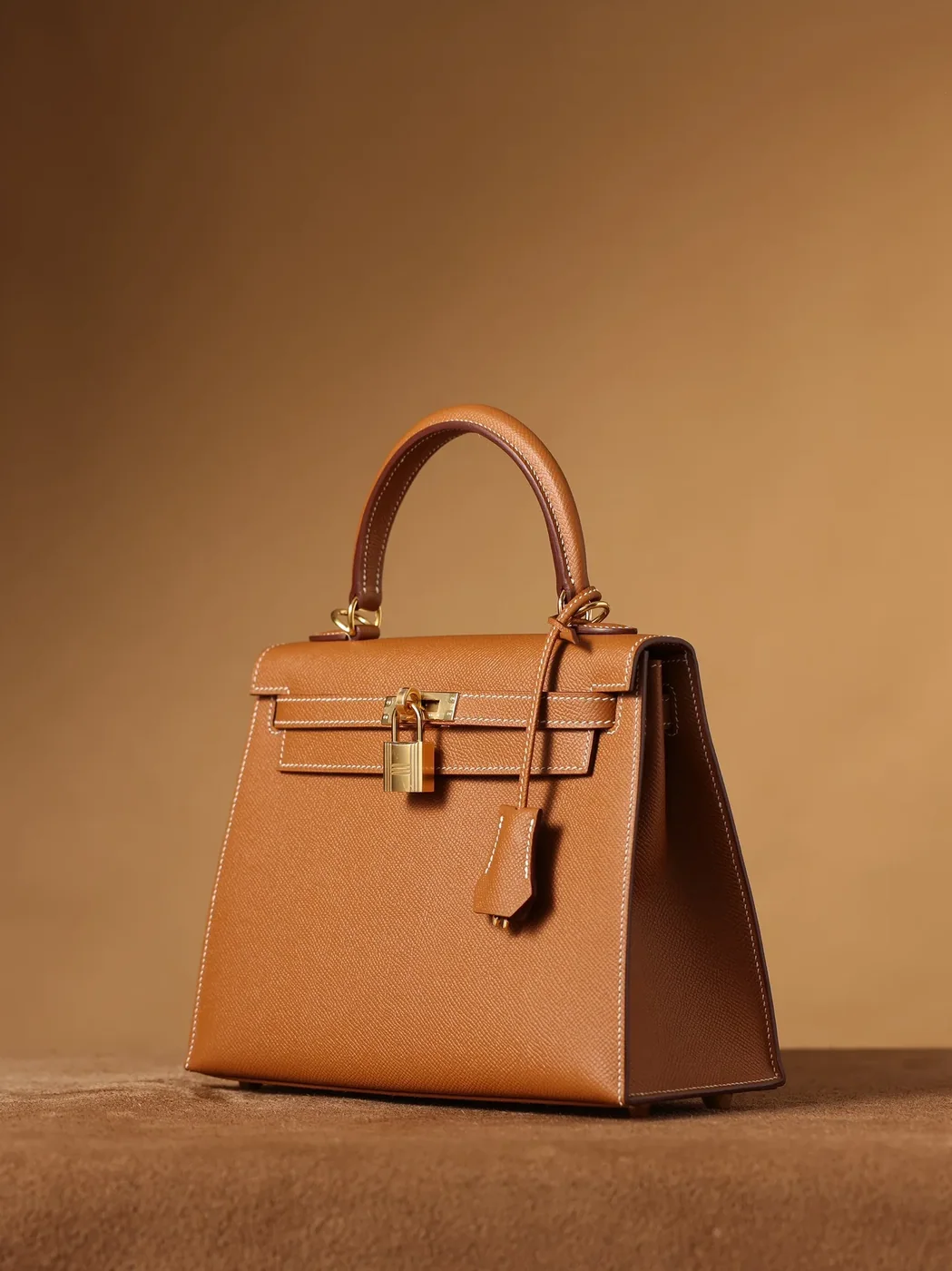 Hermes Kelly Epsom Gold Tone Lock Bag Brown 9,/