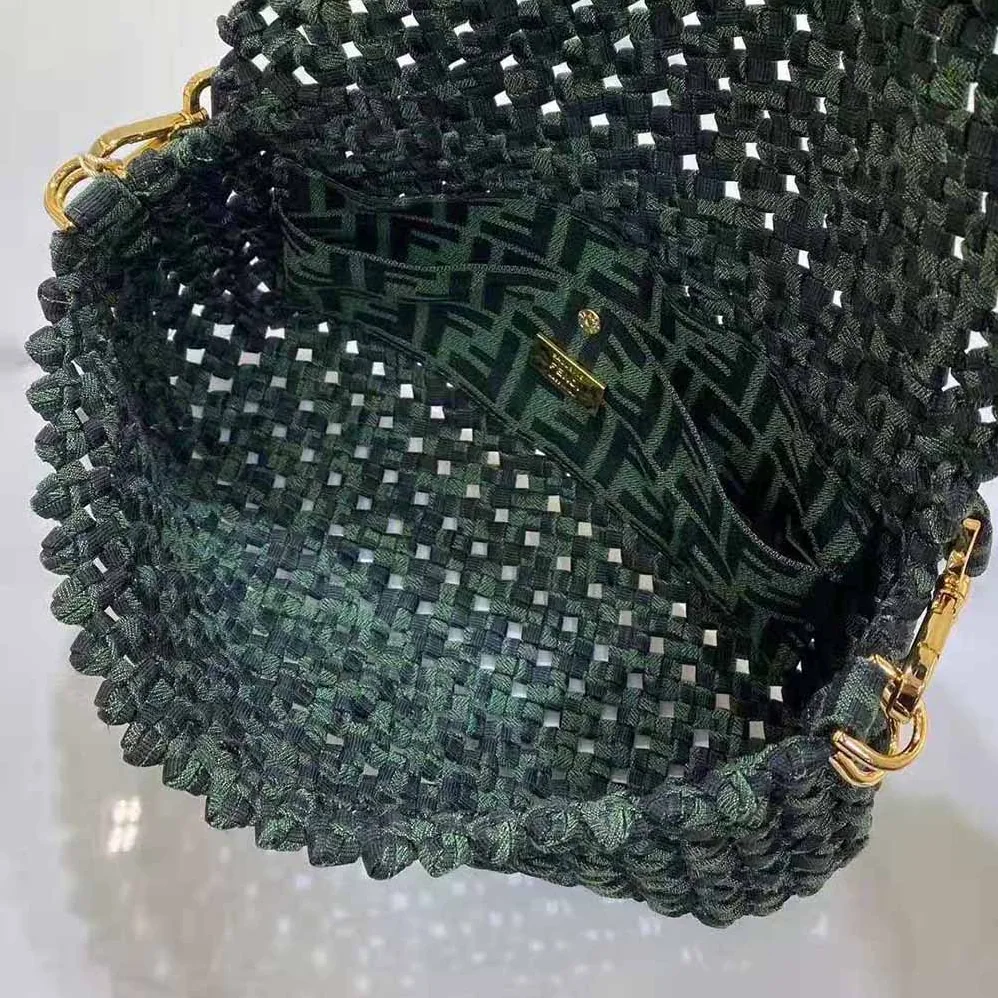 Fendi Baguette Jacquard Fabric Interlace Bag for Women in Green
