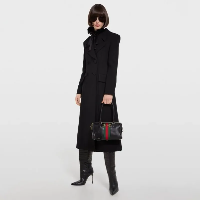 Gucci Borsetto Medium Boston Shoulder Bag in Black Gold Hardware