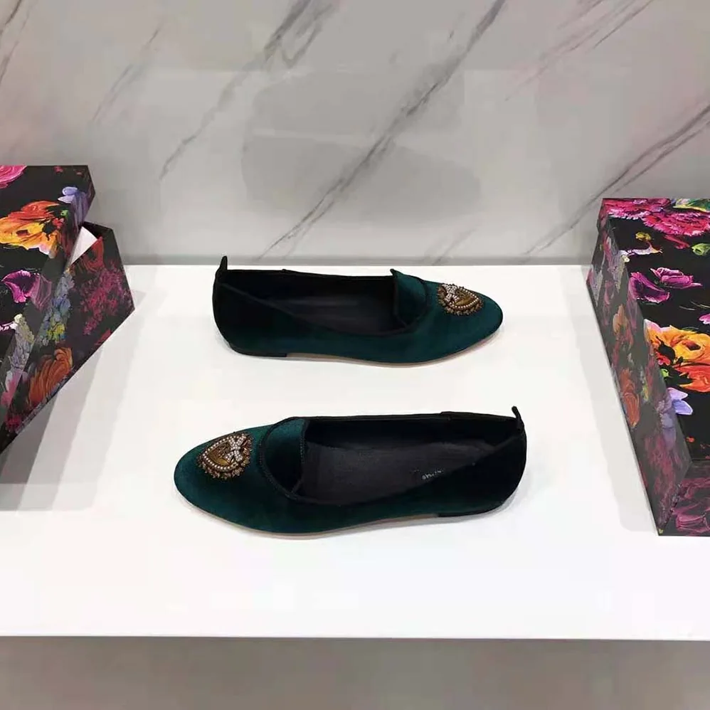 Dolce Gabbana D&G Velvet Devotion Slippers for Women in Green