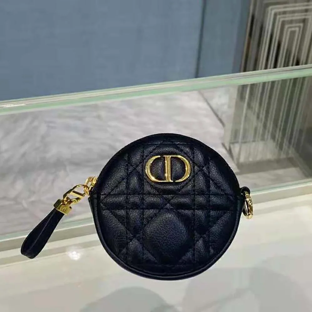 Dior Detachable Dior Caro Round Coin Purse for Women in Black Dior Detachable Dior Caro Round Coin Purse for Women in Black