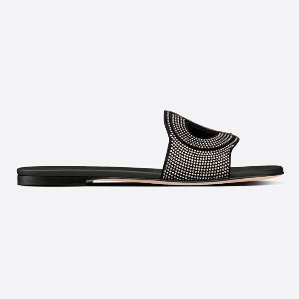 Dior D-Club Slide Black Suede Calfskin with Silver for Women in Finish Strass