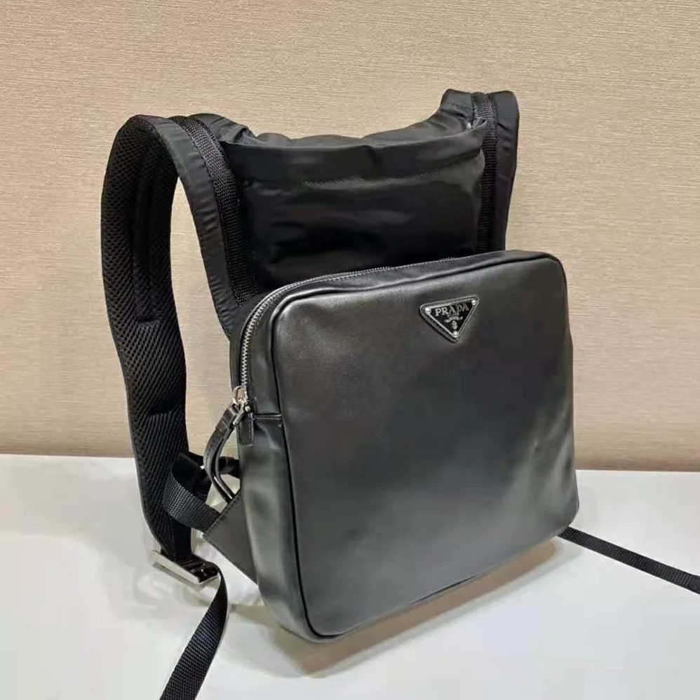 Prada Leather Backpack with Hood for Women in Black Prada Leather Backpack with Hood for Women in Black